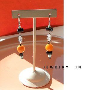Drop earring agate with coral and solud sterling silver earring